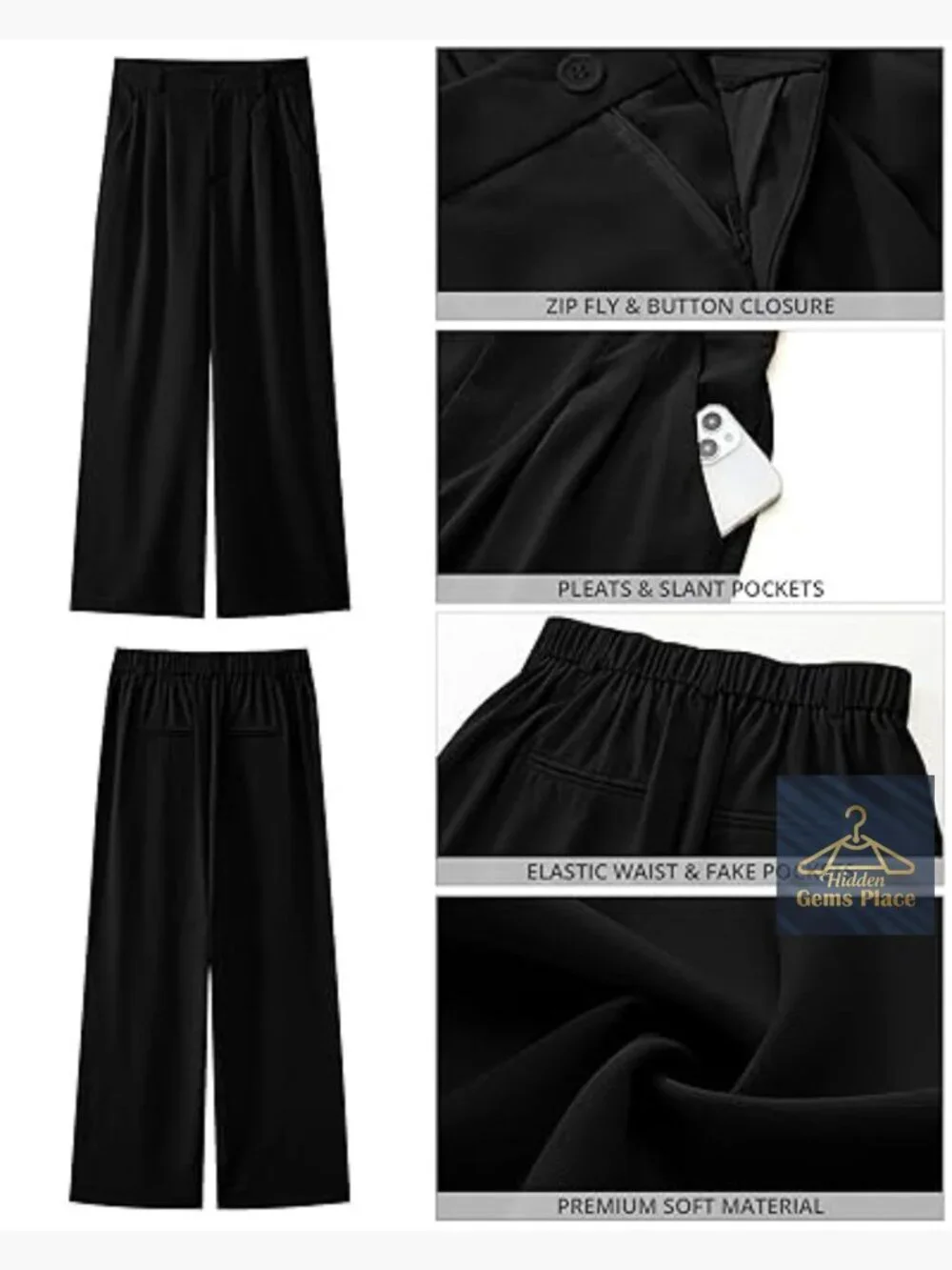 High Waisted Wide Leg Work Pants Polyester Stretch Business Casual - Picture 6 of 7